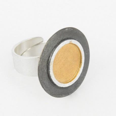 Ring open with Base in Silver Goldplated and oxidized - 33606