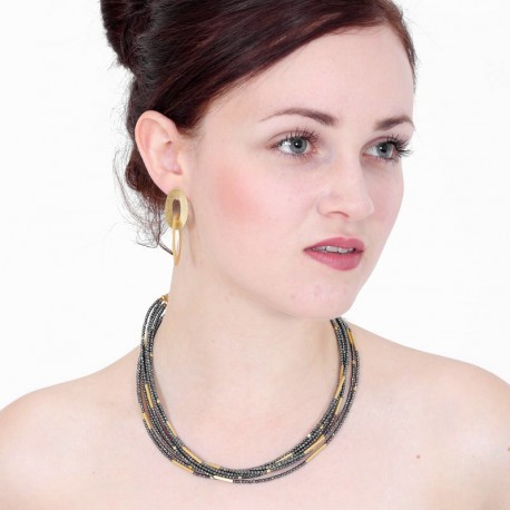 Collar Hematita Plata chapado en Oro - 211