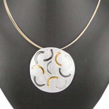 Brooch-Pendant Silver 925 oxidized Goldplated  - 21274