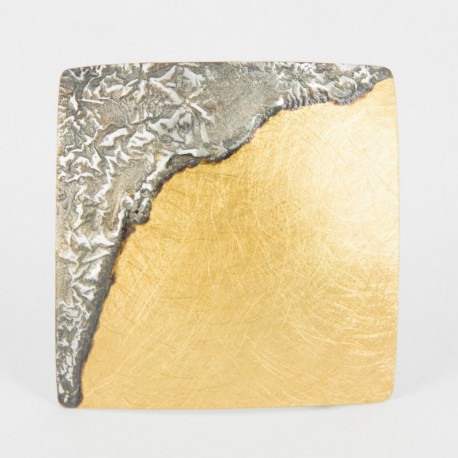 Brosche-anhänger 4 eckig Silber vergoldet oxidiert - 21279