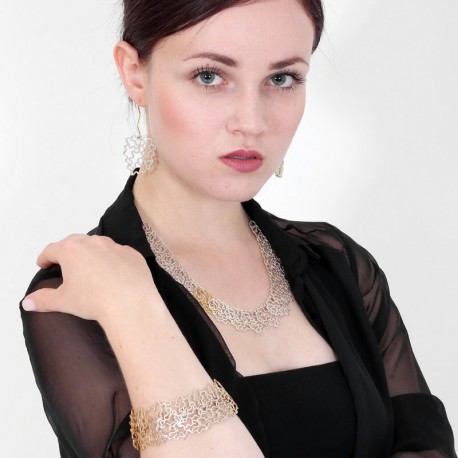 Bracelet Steel and Silver Goldplated with magnetic Clasp - 54D