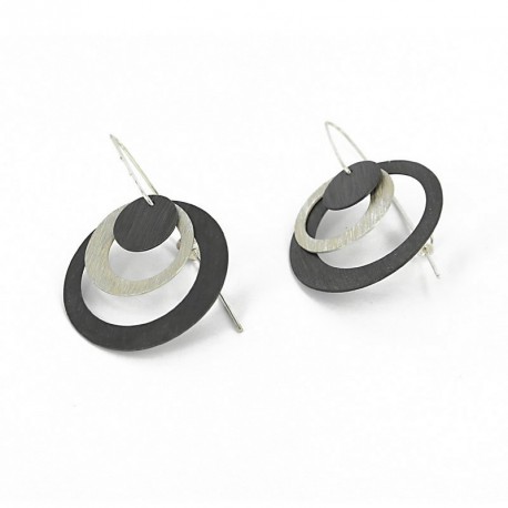 Earrings lang to hang Silver 925  oxidized mit Clasp - ZW58K