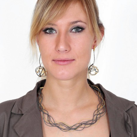 Earrings Silver oxidized Goldplated - 60D