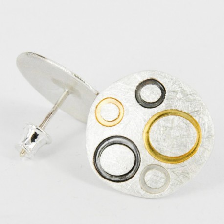 Earrings Stickers round Silver ruthinized Goldplated. Diameter. 20 mm -