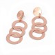 Pendientes largos de presión Plata oxidada con Rosa con 3 elementos ciruclares en cascada. largo: 9  cm-