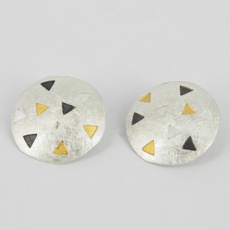 Earrings Clips round with triangles in silver oxidized Goldpalted  - 21329-S