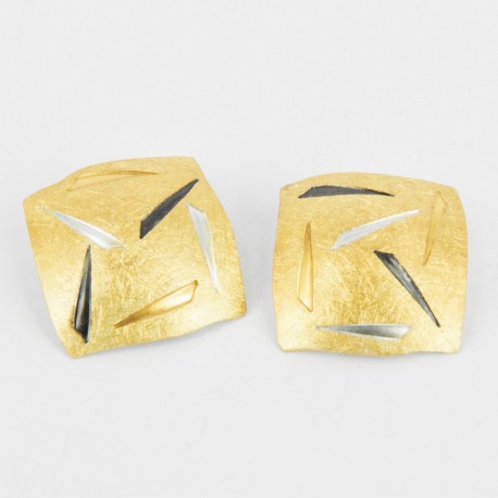 Earrings clips Silver 4 sides (28 x 28mm) Silver Goldpalted and elements in 3 colors (28 x 28 mm) - 21339