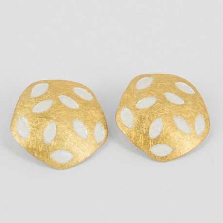 Earrings round Silver Goldplated with 4 eckig in weiss - 21352