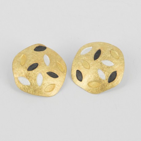 Earclips round  Silver Goldplated with triangles in 3 colours - 21352-B