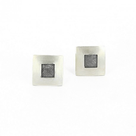 Earrings Silver oxidized Square  -
