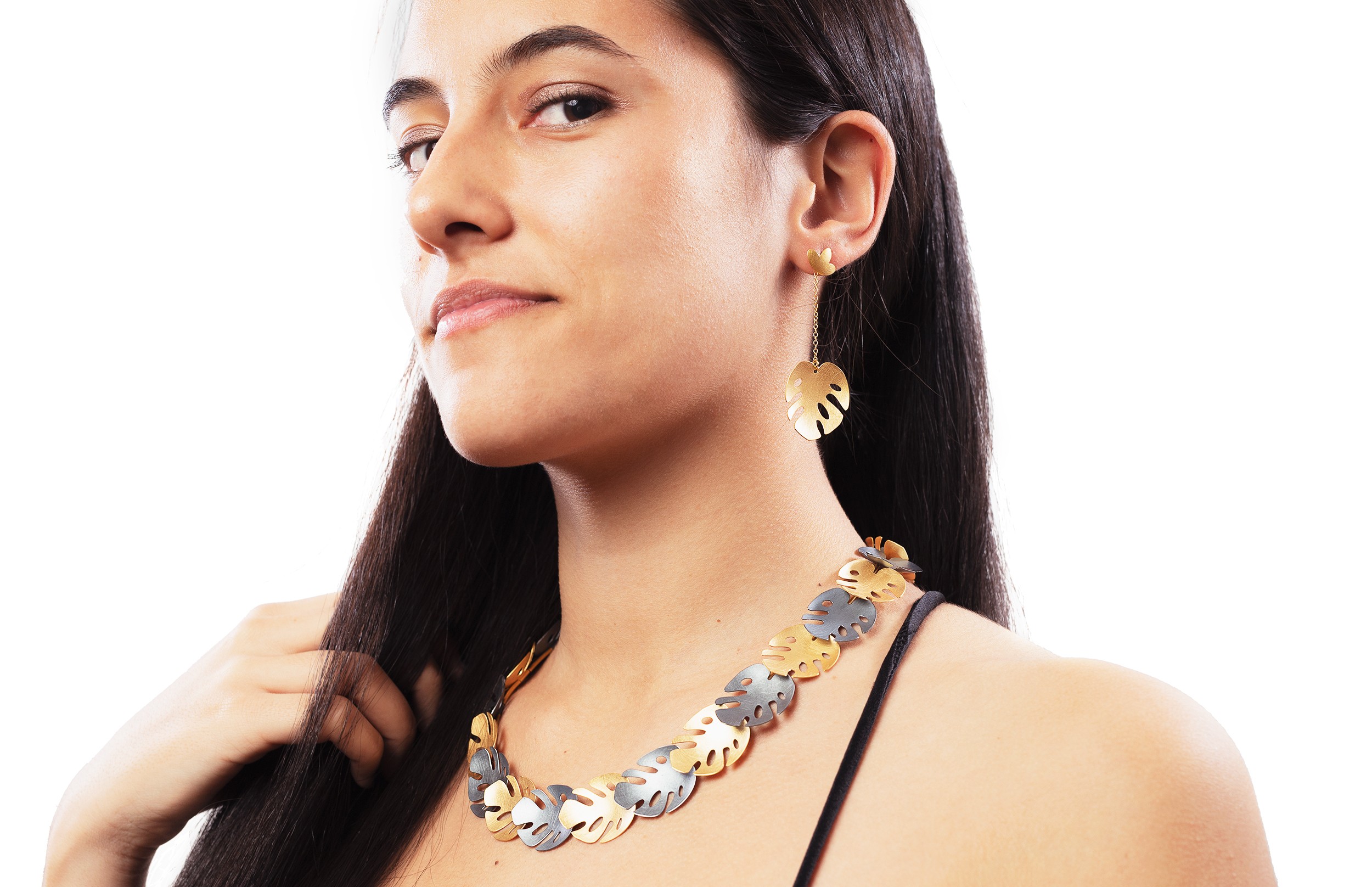 Necklace Blette Design Silver oxidized and Goldpalted