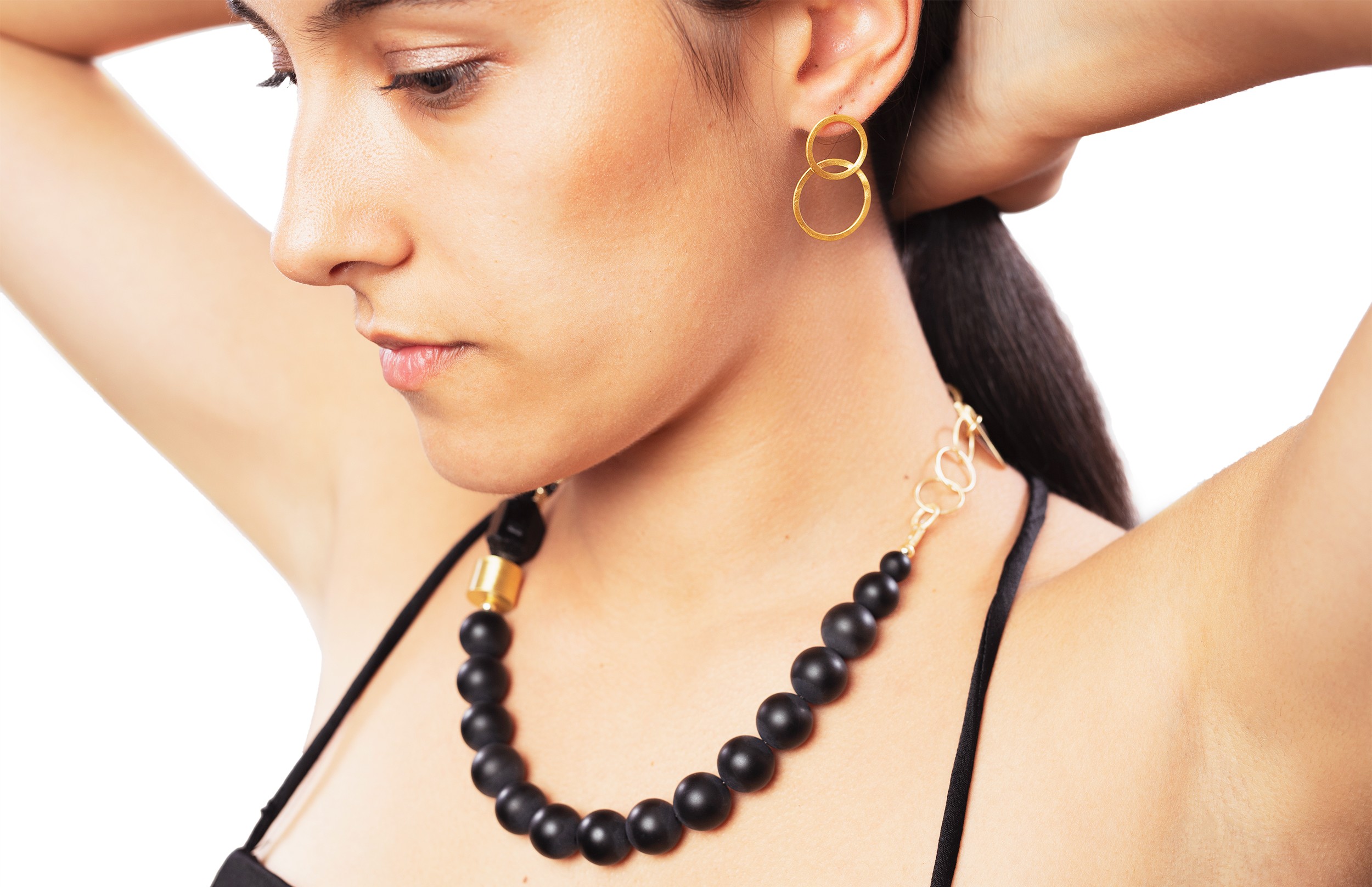 Collar Onyx y Plata chapado en Oro